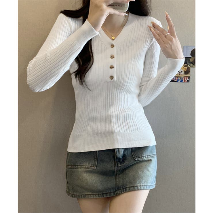 Vネックリブニットトップス ハーフボタン | SUNSHINE CLOSET | 詳細画像8 