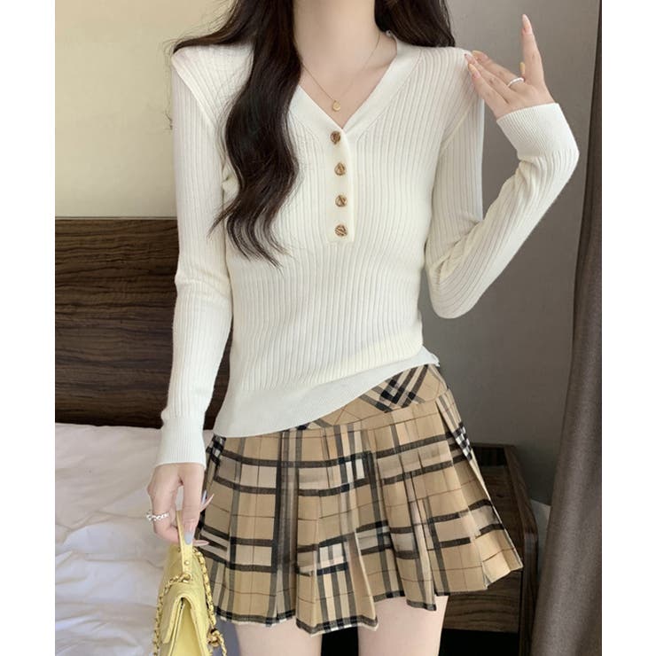 Vネックリブニットトップス ハーフボタン | SUNSHINE CLOSET | 詳細画像9 