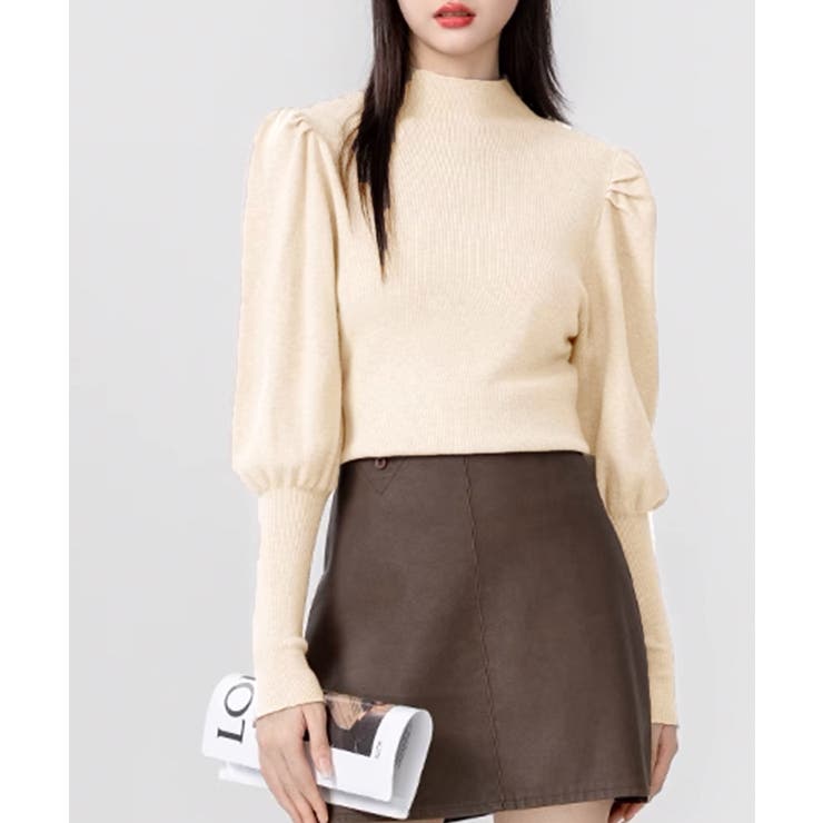 ニットセーターパフスリーブニットトップス[品番：AGCW0005876