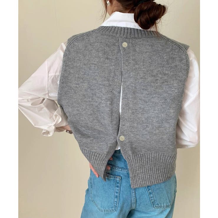 ケーブル編み ニットベスト バックボタン | SUNSHINE CLOSET | 詳細画像1 