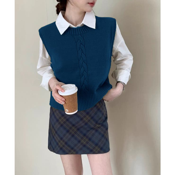 ケーブル編み ニットベスト バックボタン | SUNSHINE CLOSET | 詳細画像12 