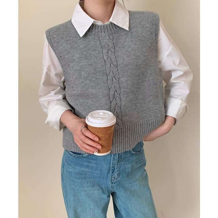 ケーブル編み ニットベスト バックボタン | SUNSHINE CLOSET | 詳細画像2 