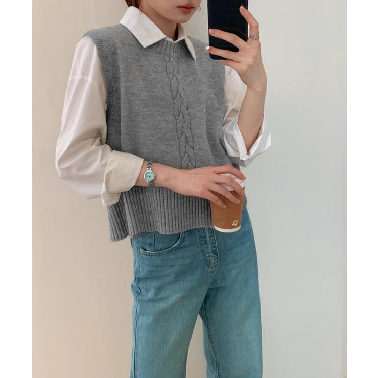 ケーブル編み ニットベスト バックボタン | SUNSHINE CLOSET | 詳細画像4 