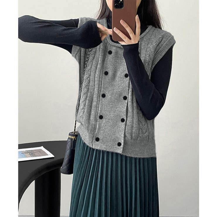 ケーブル編みニットベスト ダブルブレスト | SUNSHINE CLOSET | 詳細画像11 