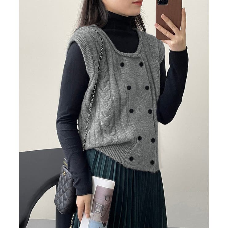 ケーブル編みニットベスト ダブルブレスト | SUNSHINE CLOSET | 詳細画像13 