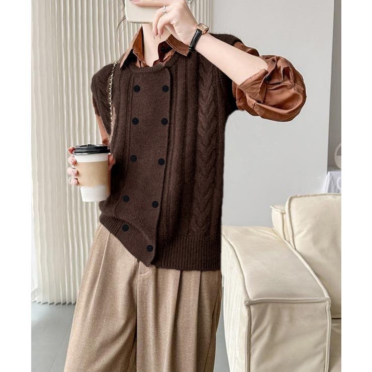 ケーブル編みニットベスト ダブルブレスト | SUNSHINE CLOSET | 詳細画像15 