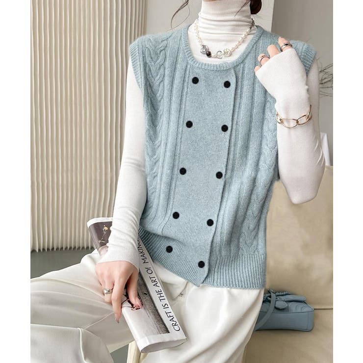 ケーブル編みニットベスト ダブルブレスト | SUNSHINE CLOSET | 詳細画像16 