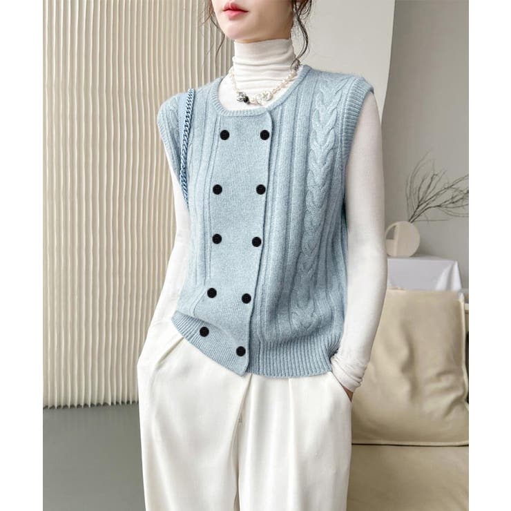 ケーブル編みニットベスト ダブルブレスト | SUNSHINE CLOSET | 詳細画像17 