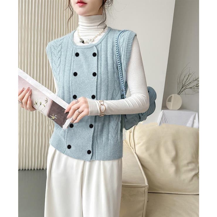 ケーブル編みニットベスト ダブルブレスト | SUNSHINE CLOSET | 詳細画像18 