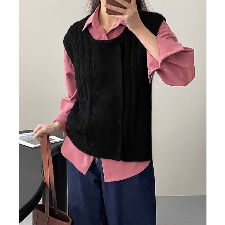 ケーブル編みニットベスト ダブルブレスト | SUNSHINE CLOSET | 詳細画像3 