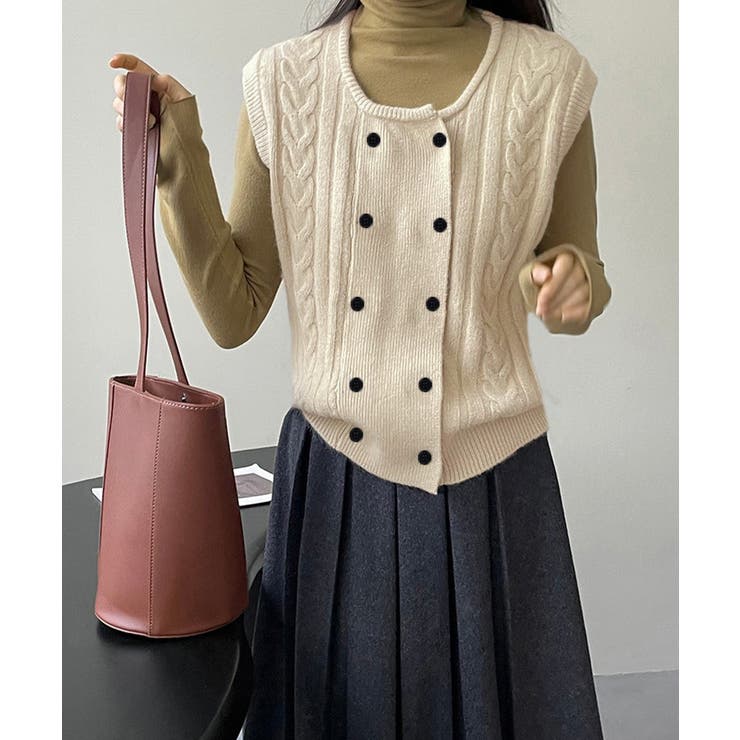 ケーブル編みニットベスト ダブルブレスト | SUNSHINE CLOSET | 詳細画像6 