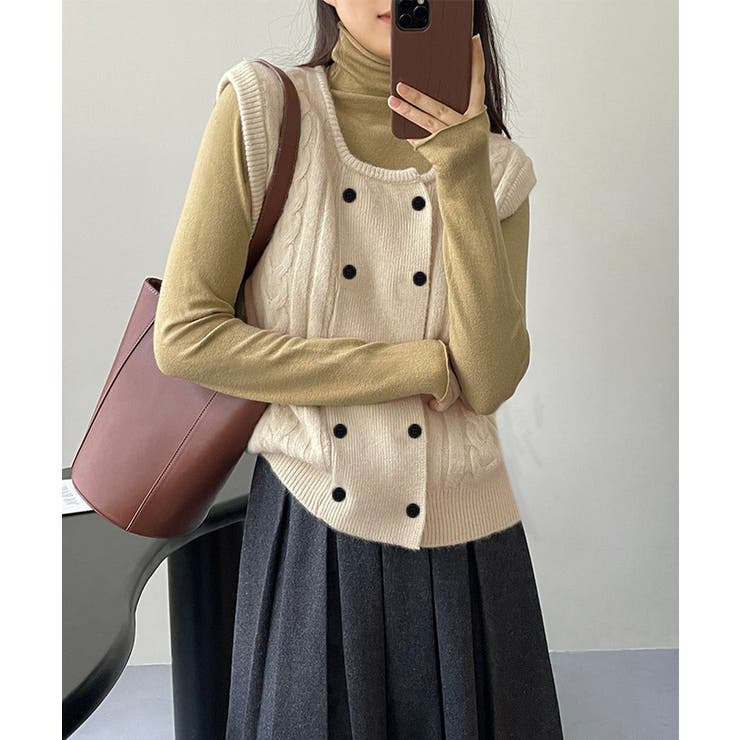 ケーブル編みニットベスト ダブルブレスト | SUNSHINE CLOSET | 詳細画像9 