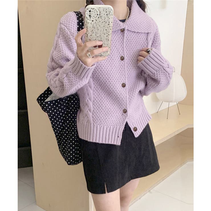 ケーブル編みニットカーディガン ビッグ襟 | SUNSHINE CLOSET | 詳細画像1 