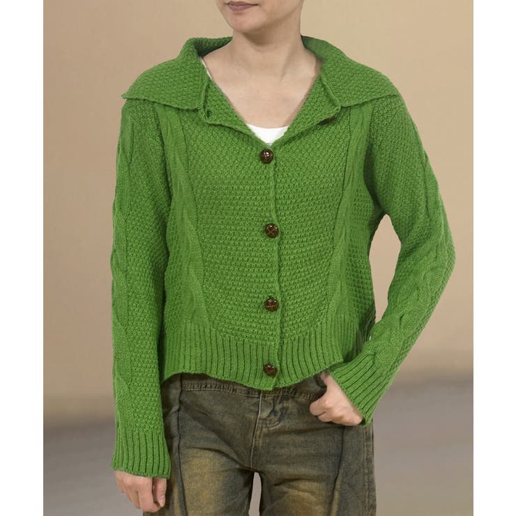 ケーブル編みニットカーディガン ビッグ襟 | SUNSHINE CLOSET | 詳細画像13 