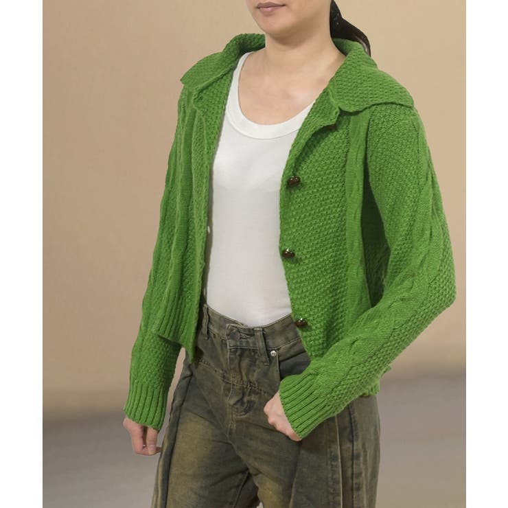 ケーブル編みニットカーディガン ビッグ襟 | SUNSHINE CLOSET | 詳細画像14 