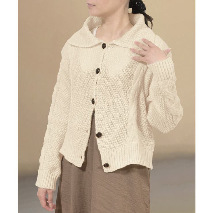 ケーブル編みニットカーディガン ビッグ襟 | SUNSHINE CLOSET | 詳細画像4 