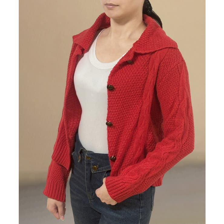 ケーブル編みニットカーディガン ビッグ襟 | SUNSHINE CLOSET | 詳細画像6 