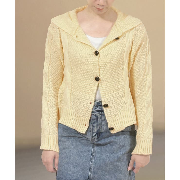 ケーブル編みニットカーディガン ビッグ襟 | SUNSHINE CLOSET | 詳細画像7 