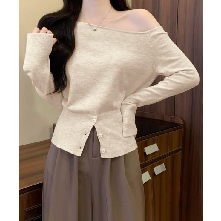 ワンショルダーニットトップス裾ボタン秋服 | SUNSHINE CLOSET | 詳細画像1 