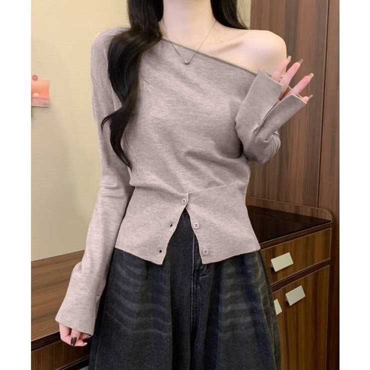ワンショルダーニットトップス裾ボタン秋服 | SUNSHINE CLOSET | 詳細画像12 