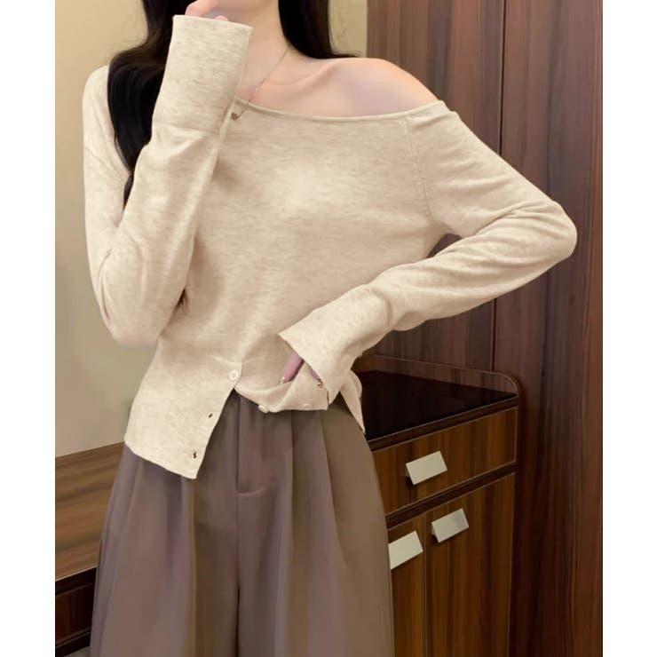 ワンショルダーニットトップス裾ボタン秋服 | SUNSHINE CLOSET | 詳細画像3 