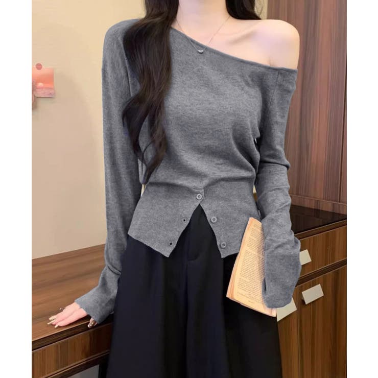 ワンショルダーニットトップス裾ボタン秋服 | SUNSHINE CLOSET | 詳細画像7 
