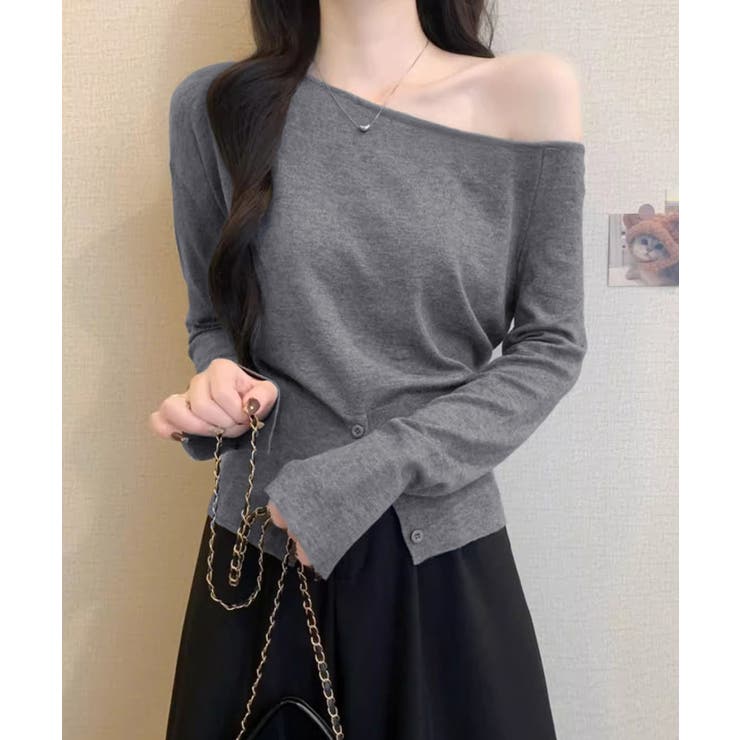ワンショルダーニットトップス裾ボタン秋服 | SUNSHINE CLOSET | 詳細画像8 