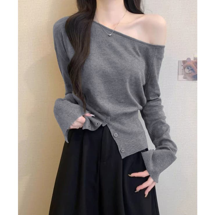 ワンショルダーニットトップス裾ボタン秋服 | SUNSHINE CLOSET | 詳細画像9 