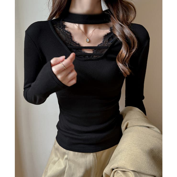 チョーカー風カットソーレース付きTシャツ | SUNSHINE CLOSET | 詳細画像3 