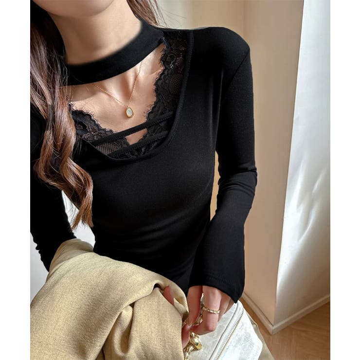 チョーカー風カットソーレース付きTシャツ | SUNSHINE CLOSET | 詳細画像6 