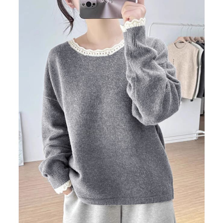配色ニットプルオーバーラウンドネック秋服 | SUNSHINE CLOSET | 詳細画像2 