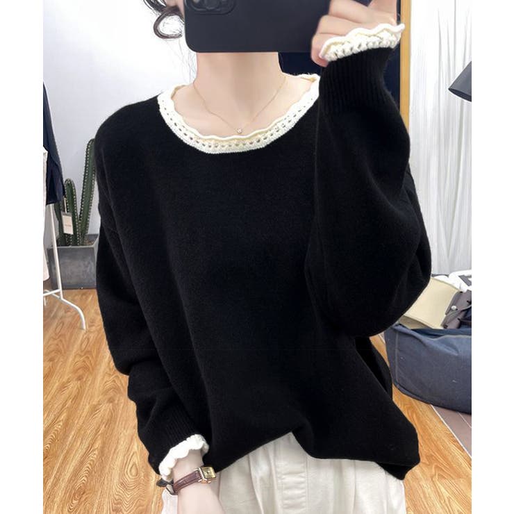 配色ニットプルオーバーラウンドネック秋服 | SUNSHINE CLOSET | 詳細画像4 