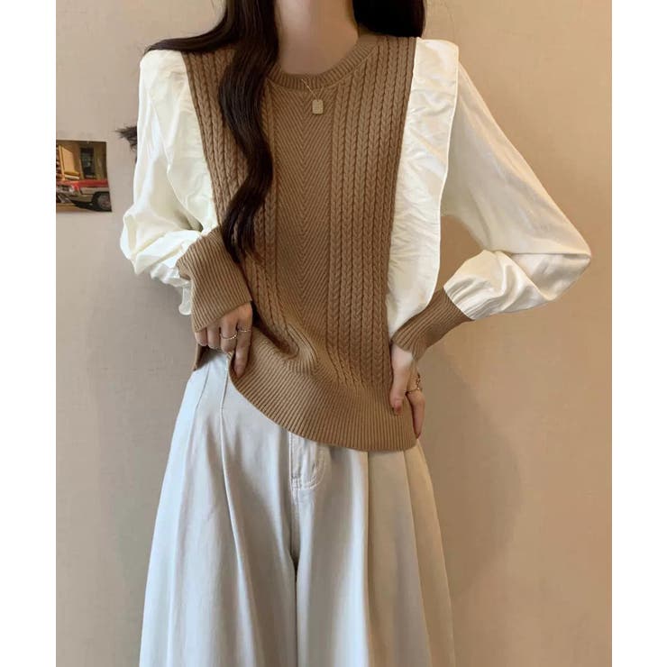 異素材mixニットブラウス レイヤード風 トップス | SUNSHINE CLOSET | 詳細画像10 