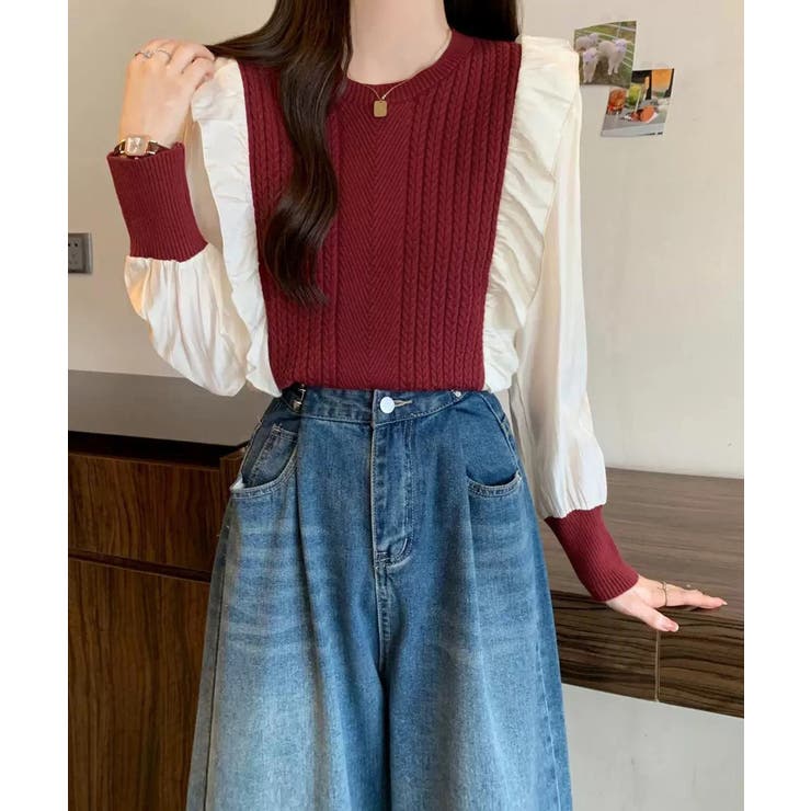 異素材mixニットブラウス レイヤード風 トップス | SUNSHINE CLOSET | 詳細画像11 