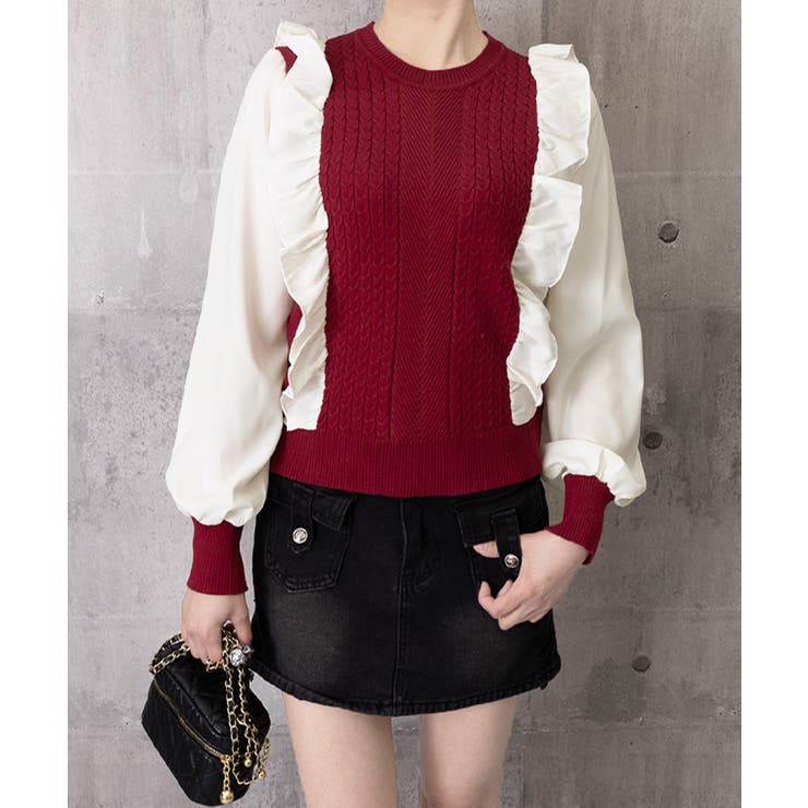 異素材mixニットブラウス レイヤード風 トップス | SUNSHINE CLOSET | 詳細画像15 