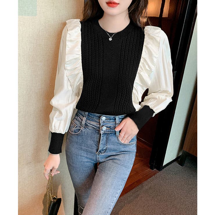 異素材mixニットブラウス レイヤード風 トップス | SUNSHINE CLOSET | 詳細画像4 