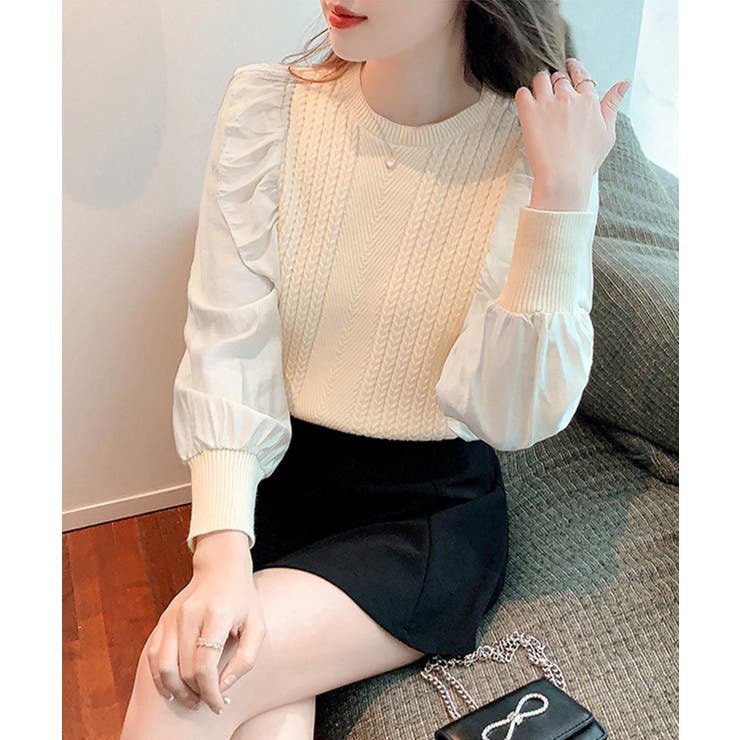 異素材mixニットブラウス レイヤード風 トップス | SUNSHINE CLOSET | 詳細画像7 