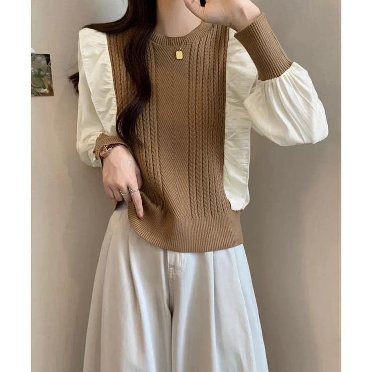 異素材mixニットブラウス レイヤード風 トップス | SUNSHINE CLOSET | 詳細画像8 