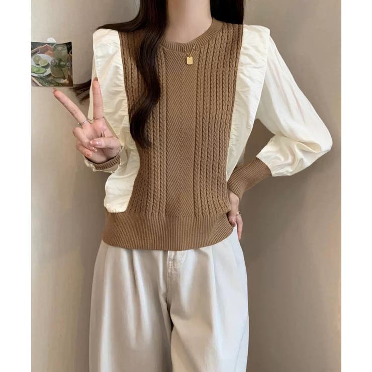 異素材mixニットブラウス レイヤード風 トップス | SUNSHINE CLOSET | 詳細画像9 