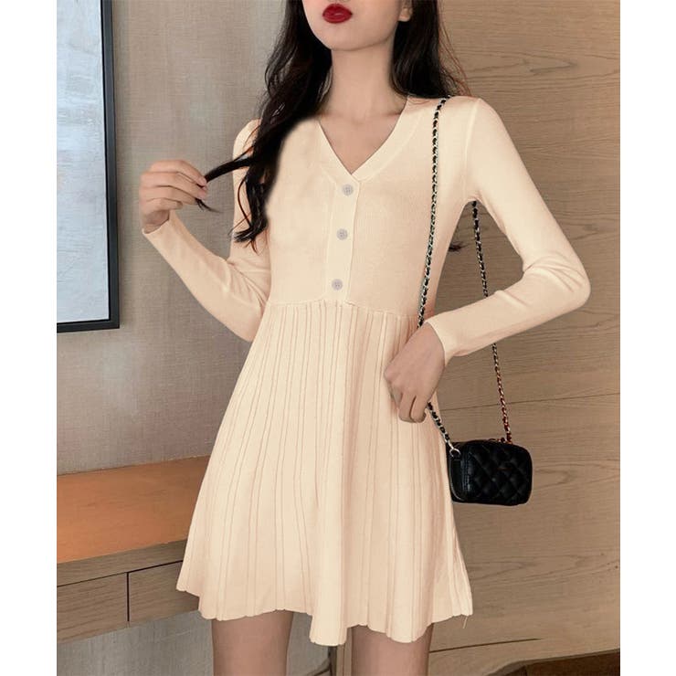 Vネックニットワンピース 飾りボタン付き | SUNSHINE CLOSET | 詳細画像3 