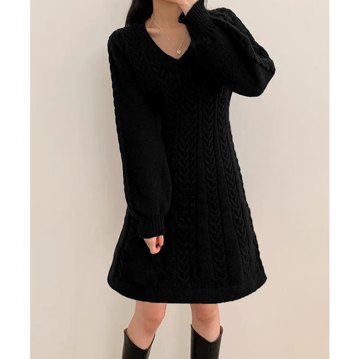 ニットワンピース ケーブル編みミニワンピ | SUNSHINE CLOSET | 詳細画像4 