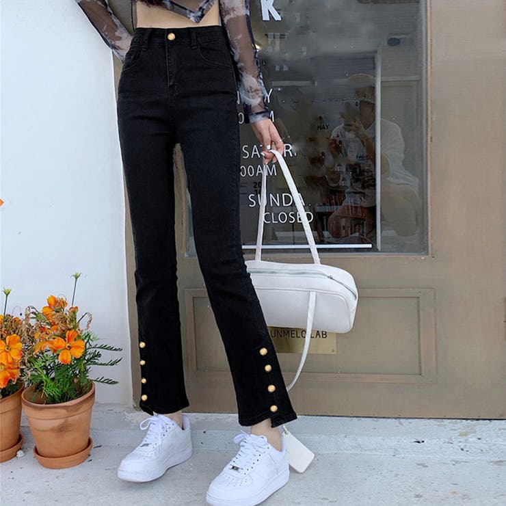 ブラック | アンクル丈 デニムパンツ レディース韓国 | SUNSHINE CLOSET