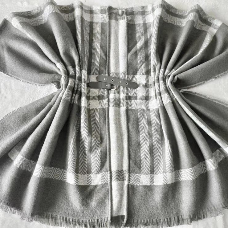 チェック柄ケープ ニットショールポンチョ[品番：AGCW0003612