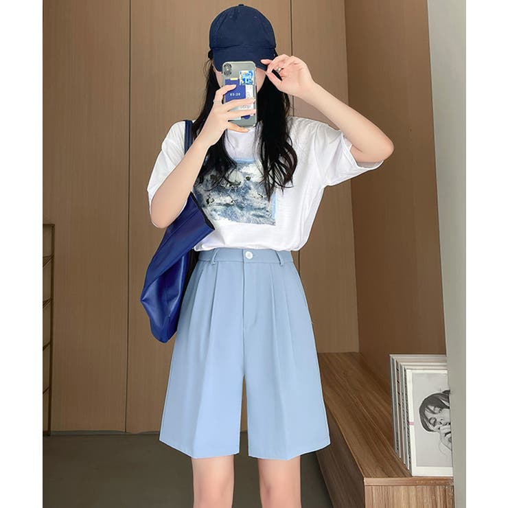 5分丈 タックショートパンツ レディース[品番：AGCW0005348