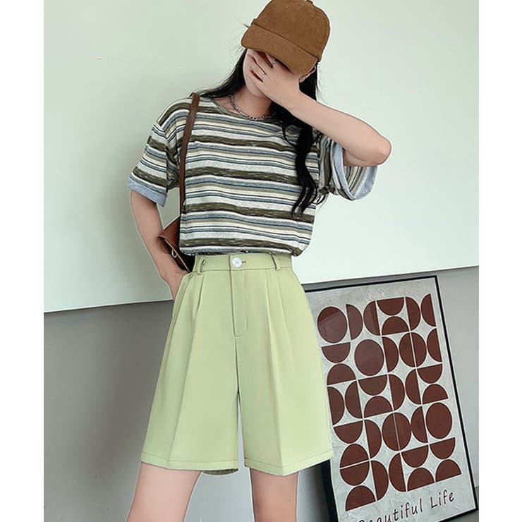 Cph/Golf™ ベージュ キルティングジャケットとパンツセット L 5分丈 タックショートパンツ レディース[品番：AGCW0005348
