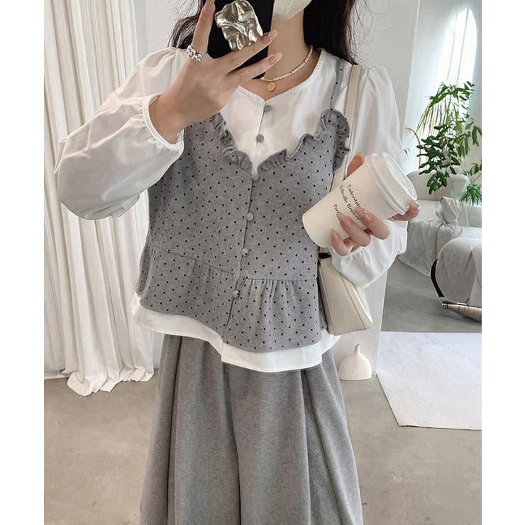 ノーカラーブラウスレディースおしゃれ 重ね着風トップス 前開きシャツ体型カバーフ… | SUNSHINE CLOSET | 詳細画像1 