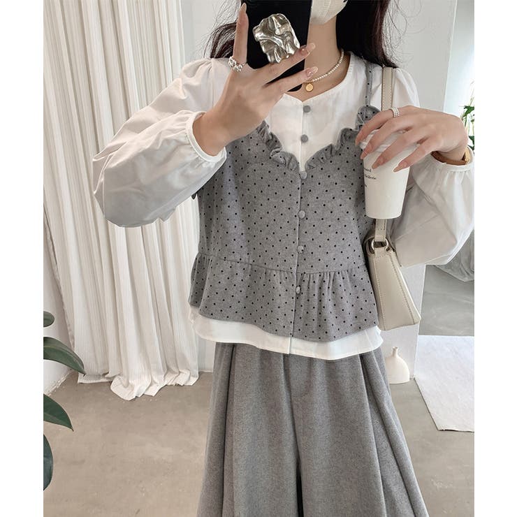 ノーカラーブラウスレディースおしゃれ 重ね着風トップス 前開きシャツ体型カバーフ… | SUNSHINE CLOSET | 詳細画像2 