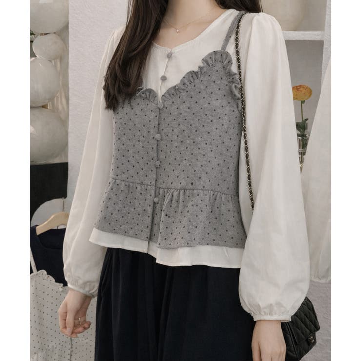 ノーカラーブラウスレディースおしゃれ 重ね着風トップス 前開きシャツ体型カバーフ… | SUNSHINE CLOSET | 詳細画像3 