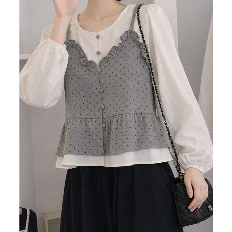 ノーカラーブラウスレディースおしゃれ 重ね着風トップス 前開きシャツ体型カバーフ… | SUNSHINE CLOSET | 詳細画像4 