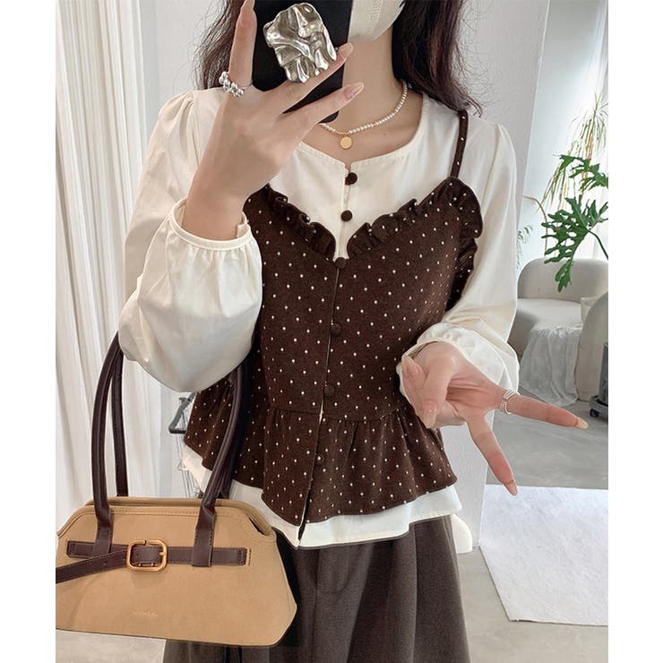 ノーカラーブラウスレディースおしゃれ 重ね着風トップス 前開きシャツ体型カバーフ… | SUNSHINE CLOSET | 詳細画像8 